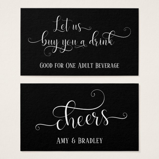 Drink Tickets | Elaborate White Script over Black (Front & Back)