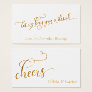 Drink Tickets, Elegant Faux-Gold Script on White