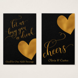 Drink Tickets, Elegant Gold Script & Heart