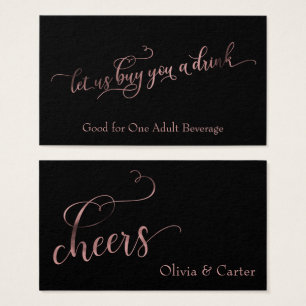 Drink Tickets, Elegant Rose Gold Foil on Black
