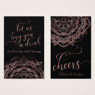Drink Tickets, Elegant Rose Gold Script & Mandala