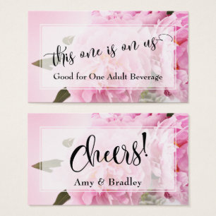 Drink Tickets Elegant Script & Photo of Peonies