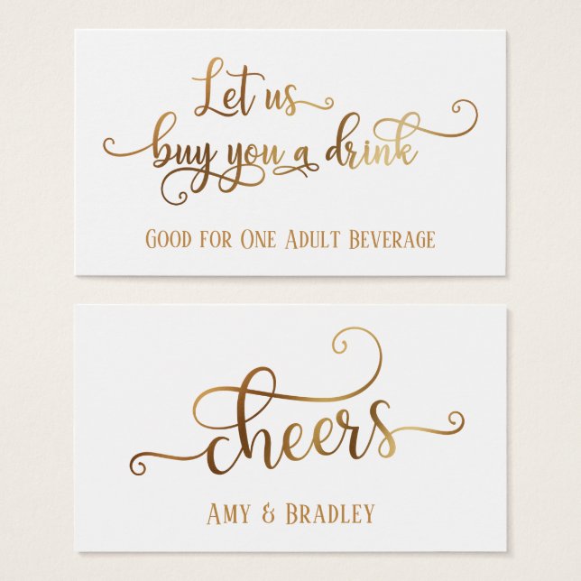 Drink Tickets | Faux Gold Foil on Editable White (Front & Back)