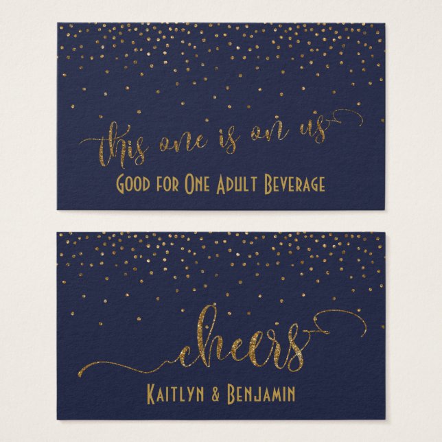Drink Tickets, Gold Confetti on Midnight Blue (Front & Back)
