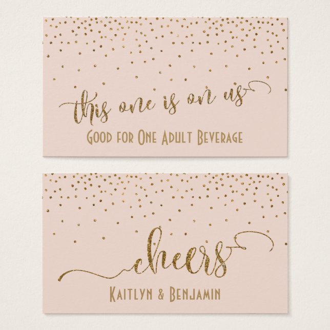 Drink Tickets, Gold Confetti over Blush Pink (Front & Back)
