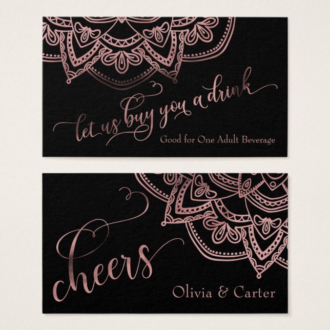 Drink Tickets, Rose Gold Mandala on Black (Front & Back)