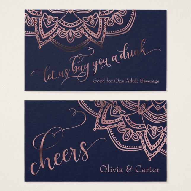 Drink Tickets, Rose Gold Mandala on Navy Blue (Front & Back)