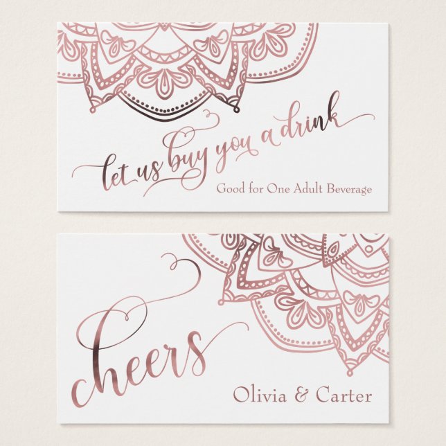 Drink Tickets, Rose Gold Mandala on White (Front & Back)