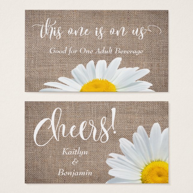 Drink Tickets | Script, Rustic Burlap & Daisies (Front & Back)