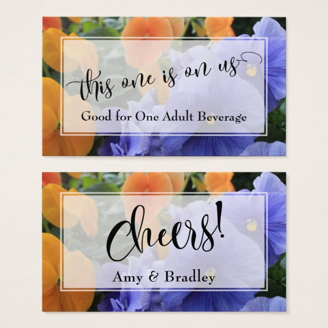Drink Tickets | Script w/ Purple & Orange Pansies (Front & Back)