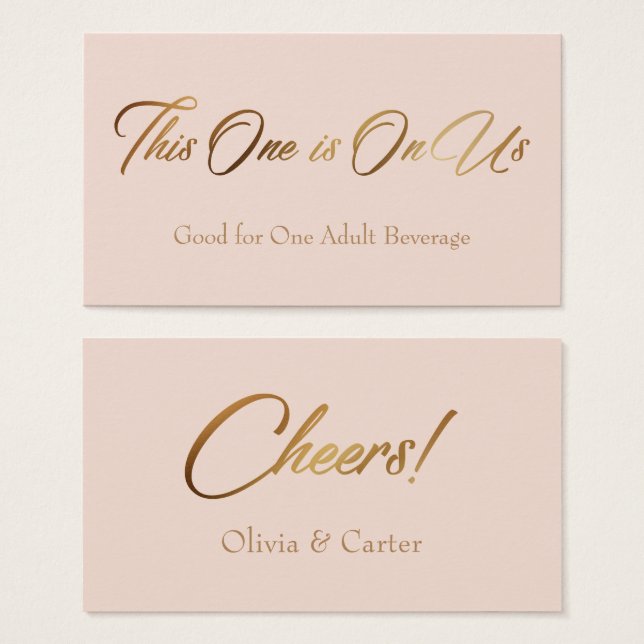 Drink Tickets, Slim, Elegant Gold Script on Blush (Front & Back)
