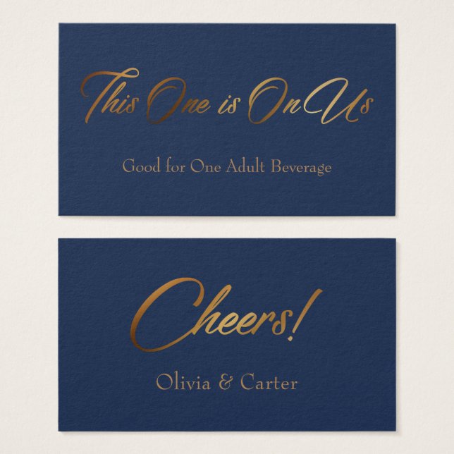 Drink Tickets, Slim, Elegant Gold Script on Navy (Front & Back)
