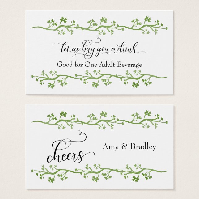 Drink Tickets | Watercolor Greenery Vine (Front & Back)