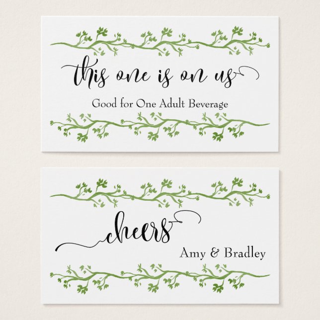 Drink Tickets | Watercolor Greenery Vine (Front & Back)