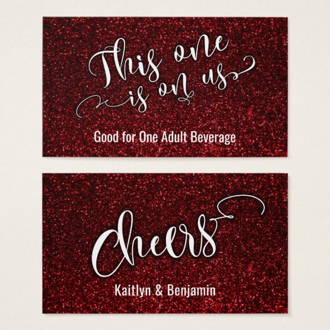 Drink Tickets White Script on Red Faux Glitter (Front & Back)