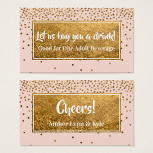 Drink Tickets with Faux Gold Foil Confetti & Blush