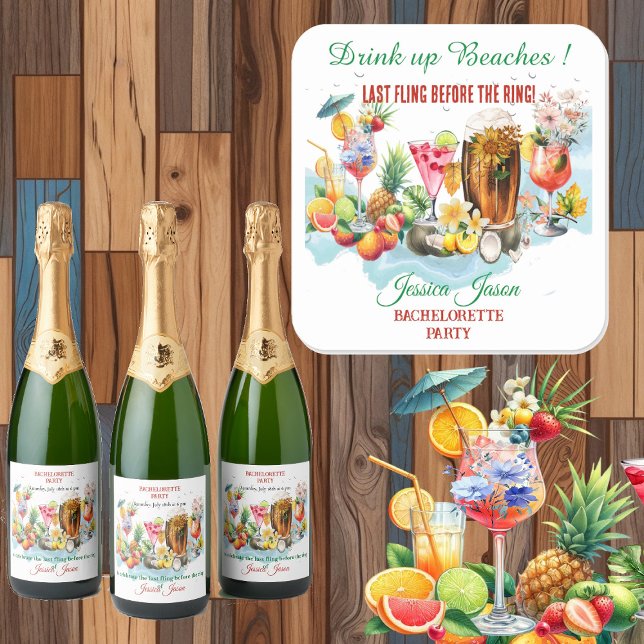 Drink Up Beaches Cocktail Fruit Bachelorette Party Square Sticker (Drink Up Beaches Cocktail Fruit Bachelorette Party Square Sticker)
