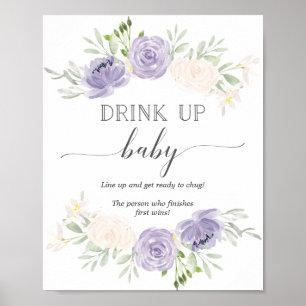 Drink Up Pastel Purple Bottle Baby Shower Game Poster