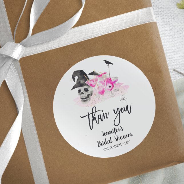 Drink Up Whitches Pink Halloween Bridal Shower  Classic Round Sticker (Creator Uploaded)