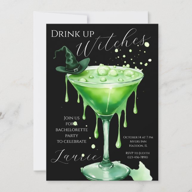 “Drink Up Witches” Bachelorette Party Invitation (Front)