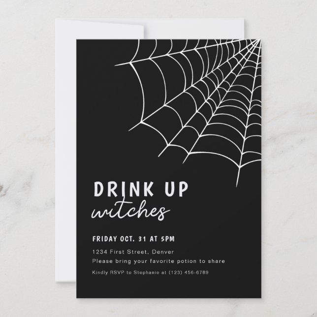 Drink Up Witches Black Halloween Party Invitation (Front)