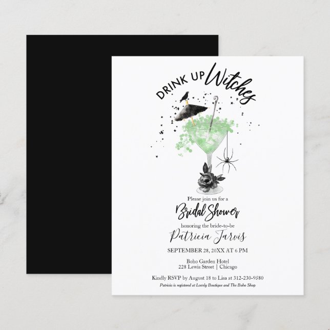 Drink up Witches Bridal Shower Budget Invitations (Front/Back)