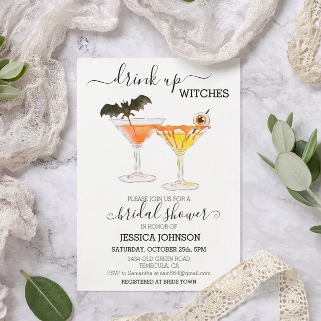 Drink Up Witches Bridal Shower Cocktail Halloween Invitation (Creator Uploaded)