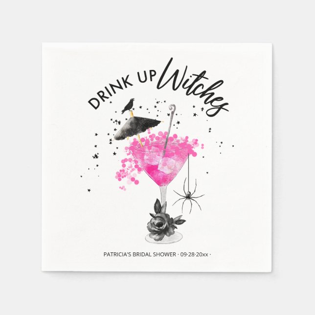  Drink up Witches Cocktail Halloween Bridal Shower Napkin (Front)