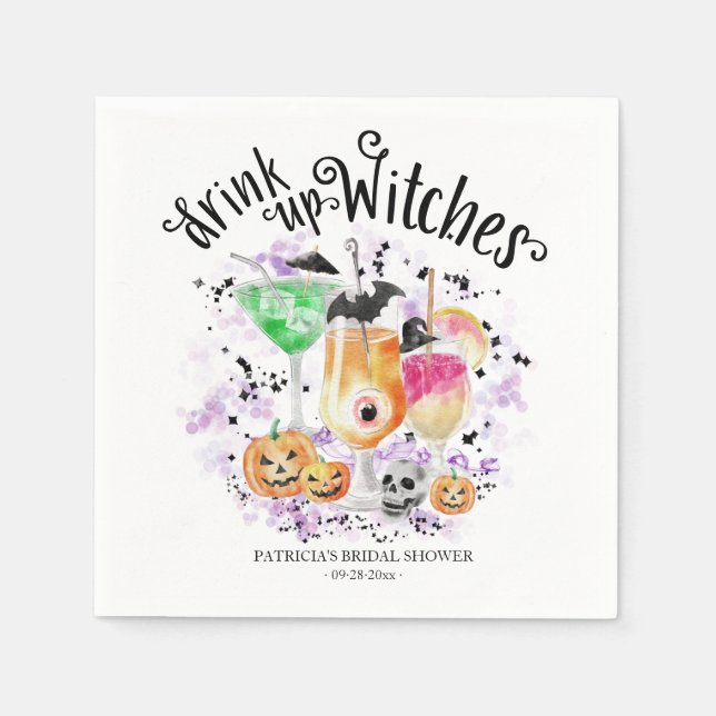  Drink up Witches Cocktail Halloween Bridal Shower Napkin (Front)