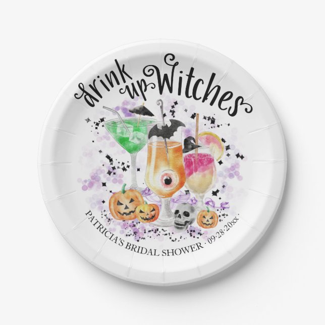  Drink up Witches Cocktail Halloween Bridal Shower Paper Plate (Front)