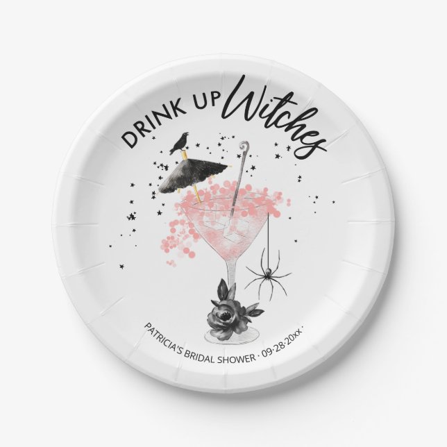  Drink up Witches Cocktail Halloween Bridal Shower Paper Plate (Front)