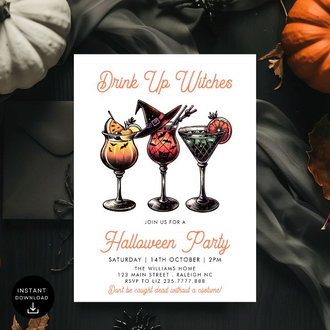 Drink Up Witches Cocktails Adult Halloween Party Invitation (Creator Uploaded)