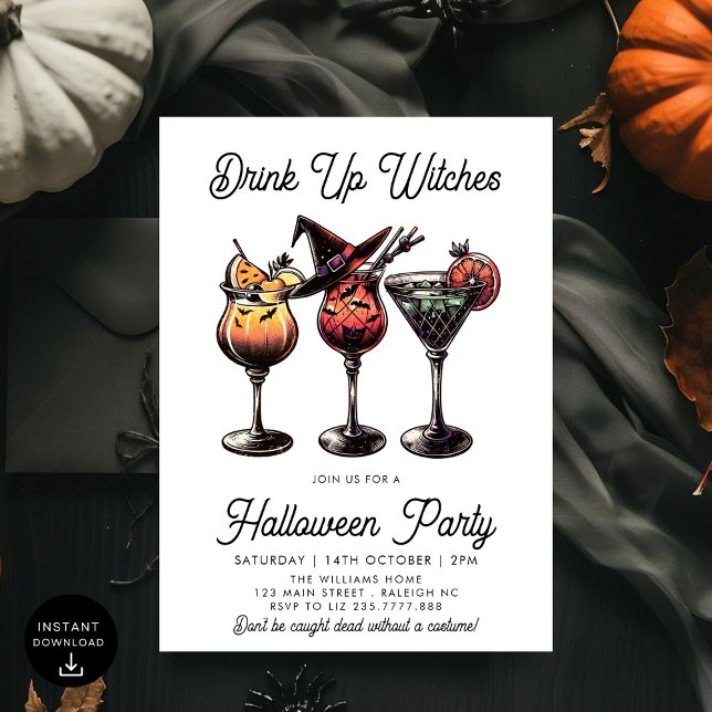 Drink Up Witches Cocktails Adult Halloween Party Invitation (Creator Uploaded)