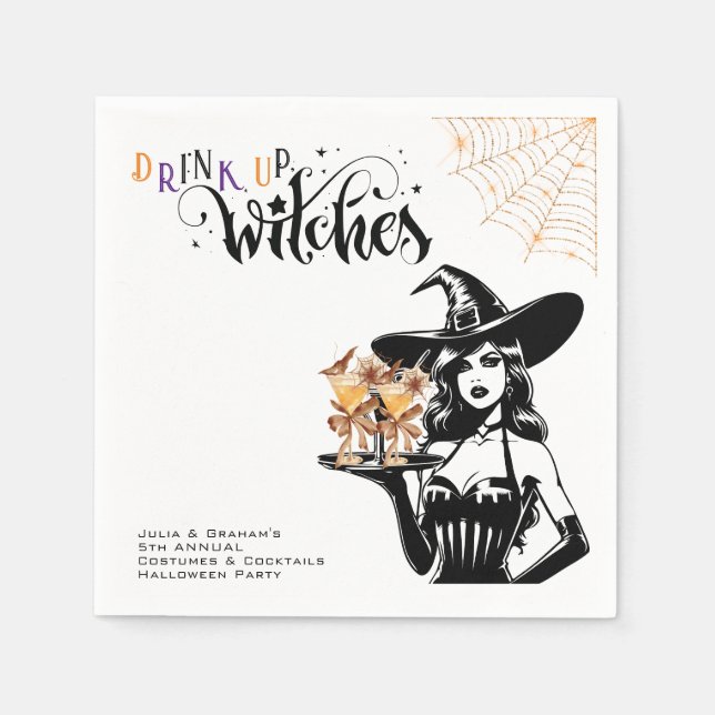 Drink Up Witches Costumes Cocktail Halloween Party Napkin (Front)