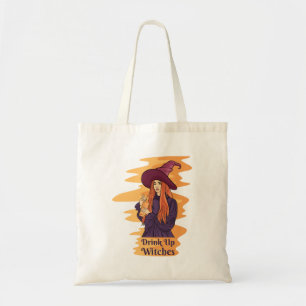 Drink Up Witches Cute Ghost Funny Halloween Groovy Tote Bag