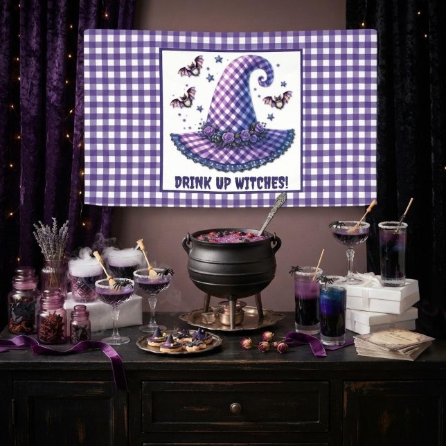 Drink Up Witches Gingham Halloween Witch Hat Banner (Creator Uploaded)