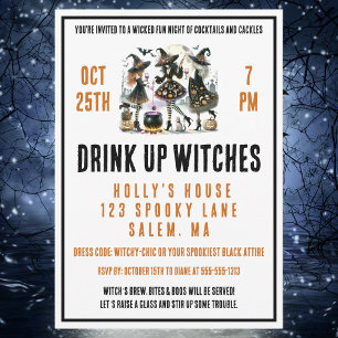 Drink Up Witches Girls’ Night Halloween Cocktail  Invitation