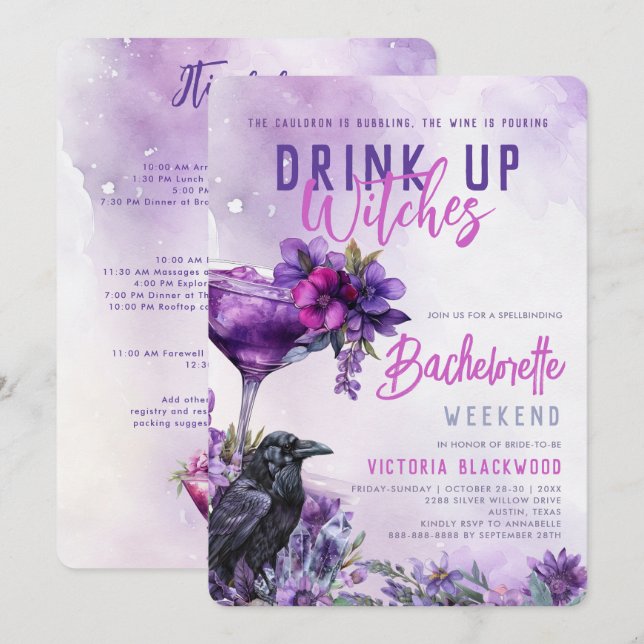 Drink Up Witches Gothic Bachelorette Itinerary  Invitation (Front/Back)