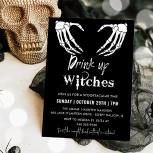 Drink Up Witches Grey Halloween Party Invitation
