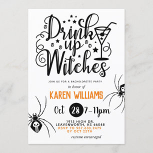 Drink Up Witches Halloween Bachelorette Party Invitation