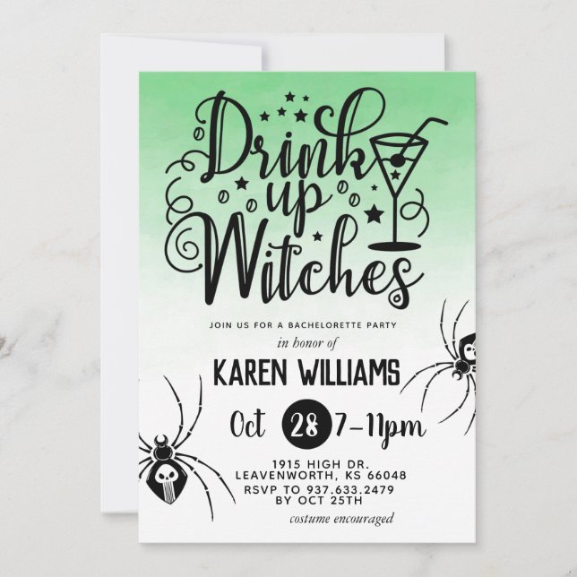 Drink Up Witches Halloween Bachelorette Party Invitation (Front)