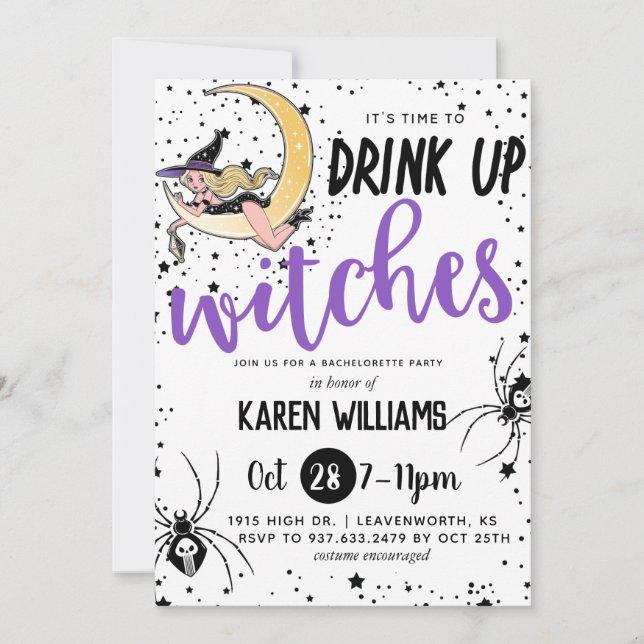 Drink Up Witches Halloween Bachelorette Party Invitation (Front)