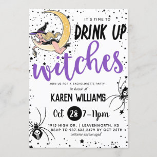 Drink Up Witches Halloween Bachelorette Party Invitation