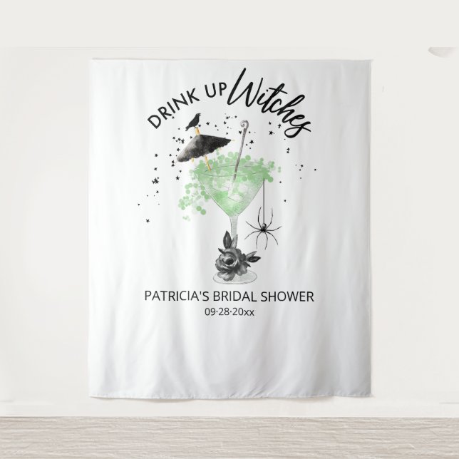 Drink up Witches Halloween Bridal Shower Backdrop Tapestry (Front)