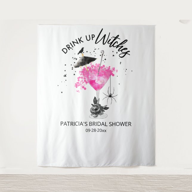 Drink up Witches Halloween Bridal Shower Backdrop Tapestry (Front)