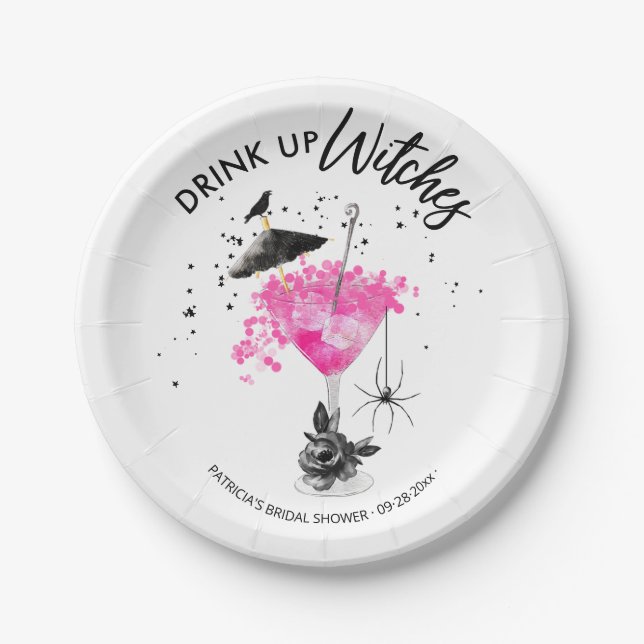  Drink up Witches Halloween Bridal Shower Paper Plate (Front)
