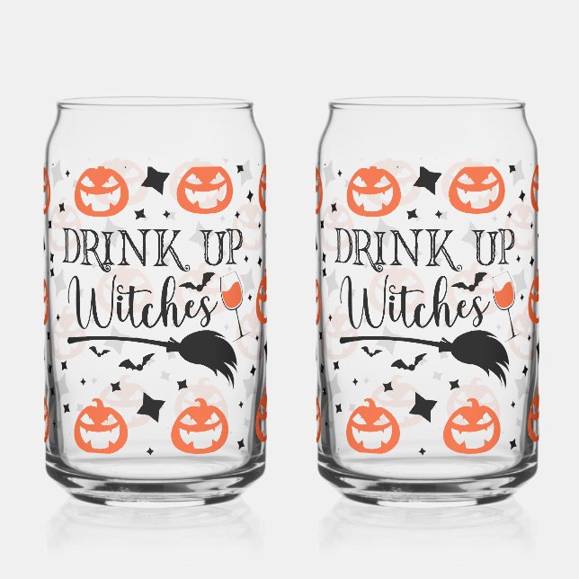 Drink Up Witches Halloween Can Glass (Left)