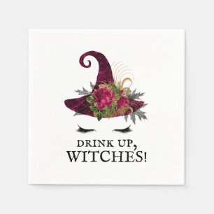 Drink Up Witches Halloween Red Witch Hat Napkin