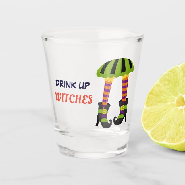 Drink Up Witches Halloween Shot Glass (Front)