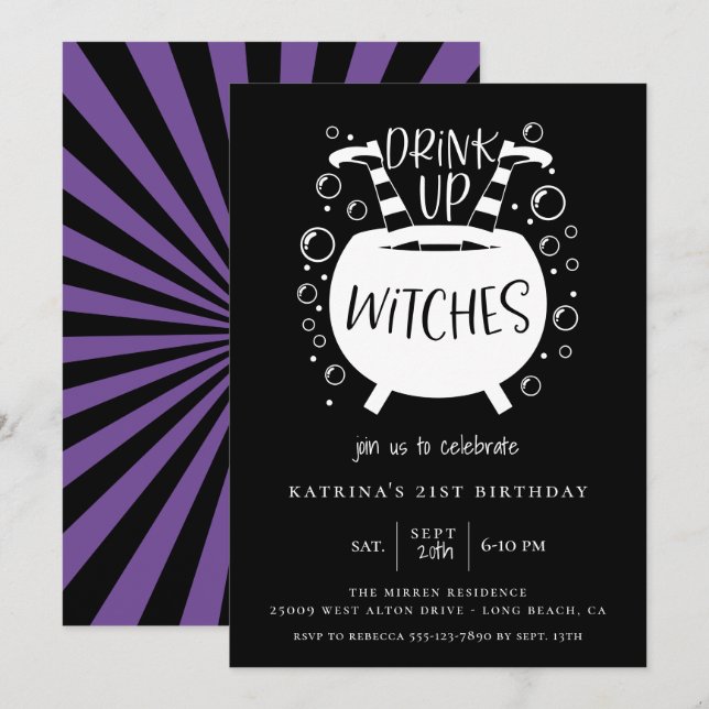 Drink Up Witches Halloween Theme Birthday Invitation (Front/Back)